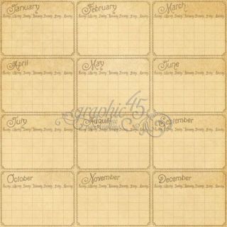 Graphic 45 Place in Time 12x12 Calendar Foundation Sheet New Item