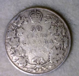 Canada 50 Cents 1916 Silver Canadian Coin