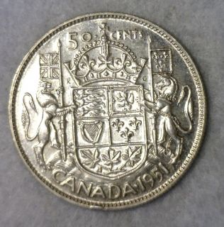 Canada 50 Cents 1951 About UNC Silver Canadian Coin