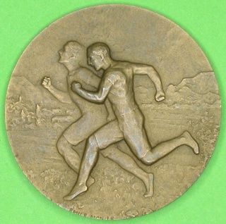 Running Superb French Art Nouveau Bronze Medal Early 20th Century by 