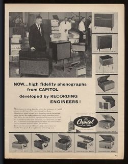 1957 Capitol High Fidelity Phonographs 11 Models Print Ad