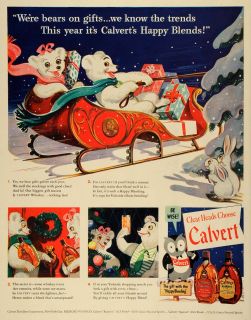 1942 Ad Calvert Whisky Bottles Liquor Alcohol Christmas Gifts Sleigh 
