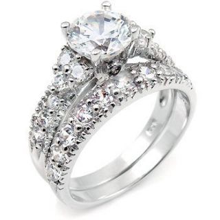 Sterling Silver Cubic Zirconia CZ Wedding Engagement Ring Set: Jewelry 
