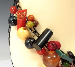 Vintage Bakelite Cameo Charm Necklace Celluloid Chain Hearts Deeply 