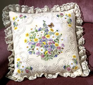    Wildflowers and Butterfly Candlewicking Embroidery Pillow Kit 14 x14