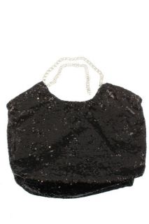 Carlos Santana Black Sequined Double Chain Strap Shopper Handbag Large 