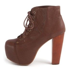 New Jeffrey Campbell Lita Shoes Brown Leather Ankle Boots Wooden Heel 