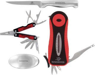 Winchester Knives 4 Piece Fishing Kit Multi Tool Fillet Scale Pocket 