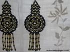 HUICHOL INDIAN EARRINGS ~ BEADED GOLD & BLACK FLOWER ~ JALISCO MEXICO 