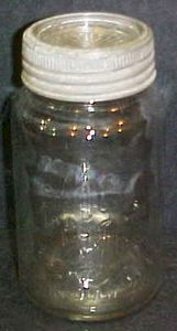   vintage embossed glass fruit canning jar with zinc ring glass lid