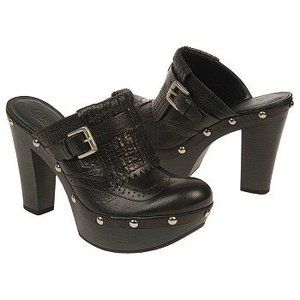 Carlos Santana Black Leather Platform Clog Shoes Dia