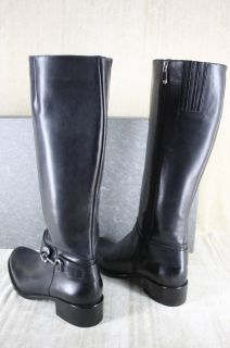 Via Spiga Carly Flat Riding Black Leather Boots Size 8 $398 Harness 