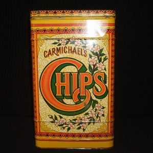 VINTAGE Carmichaels Chips Advertising Tin Floral Hinge Lid FREE 