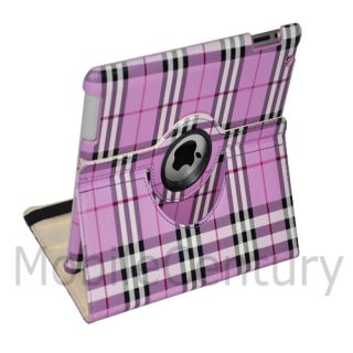   Stylish Grid Rotating Magnetic Leather Case Smart Cover Stand Purple