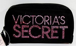 Victorias Secret Bling Rhinestones Satin Makeup Cosmetic Bag Case 