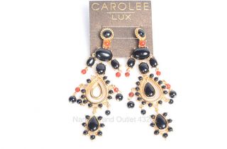 Carolee Lux Gold Costume Bead Set Black Onyx Beaded Teardrop Post 