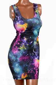 Big Bang Theory Galaxy Print Bodycon Tank Sexy Clubwear Spandex Dress 