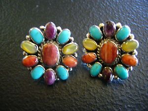VIBRANT TURQUOISE SPINY CLUSTER STERLING POST HANDCRAFTED EARRINGS