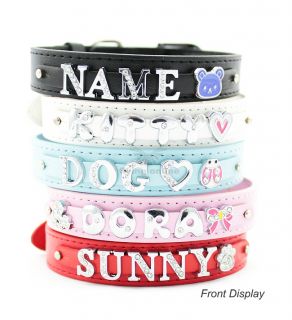Leather Dog Cat Collar with DIY Personalized Name me & charm 5 colors 