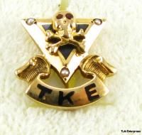 Tau Kappa Epsilon 14k Gold Fraternity Skull Pin Badge