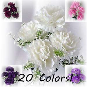20 Colors 60 Carnations w Heather Silk Flowers Wedding