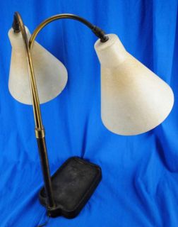   Century Fiberglass Shade Table Lamp Light Alsco Caton Cast Iron Base
