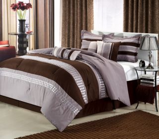 Castle Rock Browns Silver 8 Piece King Comforter Bed in A Bag Set New 