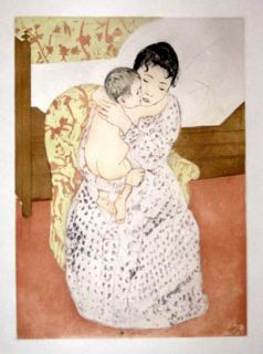 Mary Cassatt Etching and Aquatint Maternal Caress