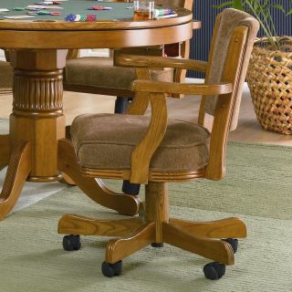 Upholstered Cushioned Oak Arm Game Chair with Casters