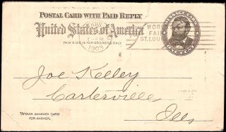 Postal Card St Louis MO to Carterville IL 1903 Worlds Fair Cancel 