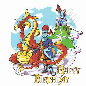 Birthday Dragon Knight Castle Edible Cake Top Image