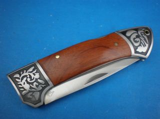 Steel Carve Designs Wood Handle Survival Folding Pocket Knife 5E05 