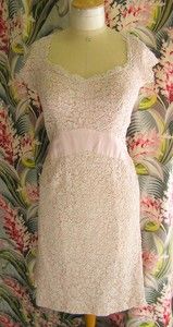 VTG 50s Bombshell Blush Hourglass Pink Lace & Taffeta Cocktail Party 