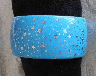 Art Moderne 90s Iridescent Star Blue Plastic Bracelet