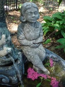 LARGE Vintage Cement Garden Statue Fishing Girl Mossy Shabby Chippy 
