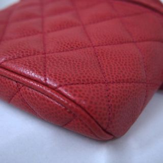 Vintage Chanel Caviar Lipstick Red Quilted Waist Pouch Purse with Belt 