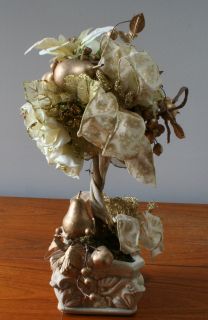Caffco White Gold Fruit Silk Rose Topiary Centerpiece
