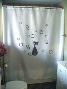 Shower Curtain Curious Cat Bubbles Bathroom Fun Kitten