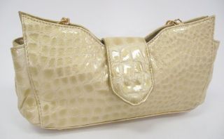 you are bidding on a cate adair  yellow moc croc clutch handbag 