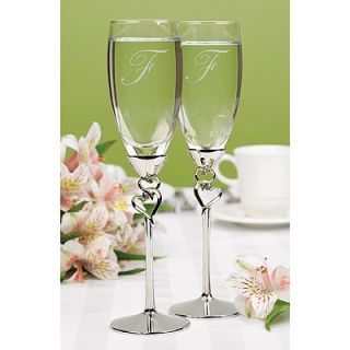   Toasting Flutes Entwined Hearts Silver Champagne Glasses