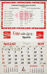 1979 Coca Cola Calendar Chanute Kansas High School with Schedule New 