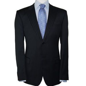 Cerruti 1881 Super 130s Wool Mens Italian Suit Black Pinstripe 46 EU 