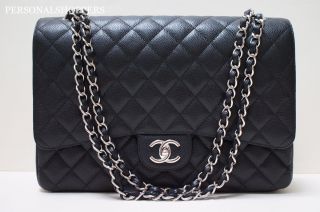Classic Chanel Black Caviar Leather SHW Maxi Flap Bag