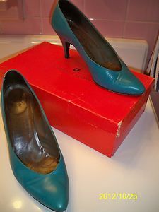 Vintage Charles Jourdan Teal Classic Pumps Heels Shoes 6 1 2 B