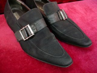 Cesare PACIOTTI Mens Shoes Black Canvas Sz 10 5 Loafers