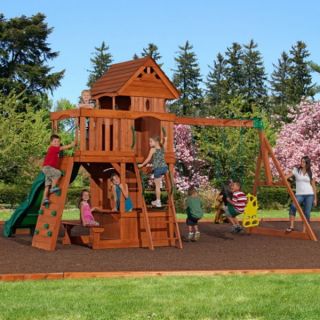 New Outdoor Playground Wooden Cedar Swing Set Playhouse 10 Slide & 5 