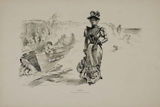 1894 Charles Dana Gibson Girl Beach Cherub Cupid Print