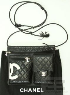 chanel black white leather cambon waist handbag