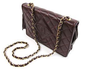 Authentic Chanel Handbag Burgundy Quilted Leather w Tassel