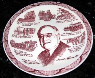 Franklin Delano Roosevelt 1940s Collectors Plate Vernon Kilns Maroon 